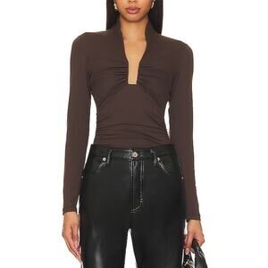 Susana Monaco Ruched Brown Square Wire Gathered Top Size XS